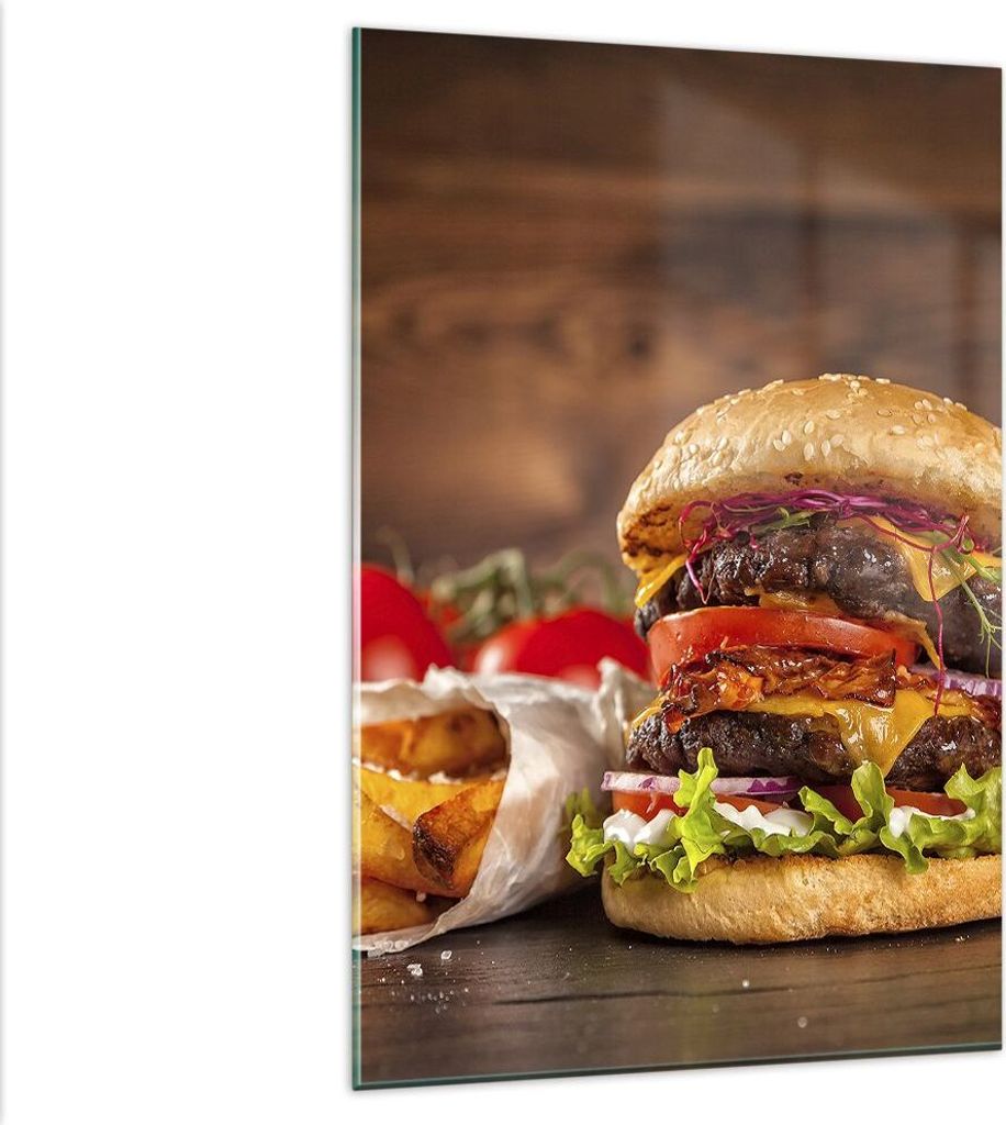 Bilder auf glas - Einteilig - Hamburger Sandwich - 80x120cm - Glasbilder - Wandbilder - Bilder - zum Aufhängen bereit - Wanddekoration aus Glas - ...