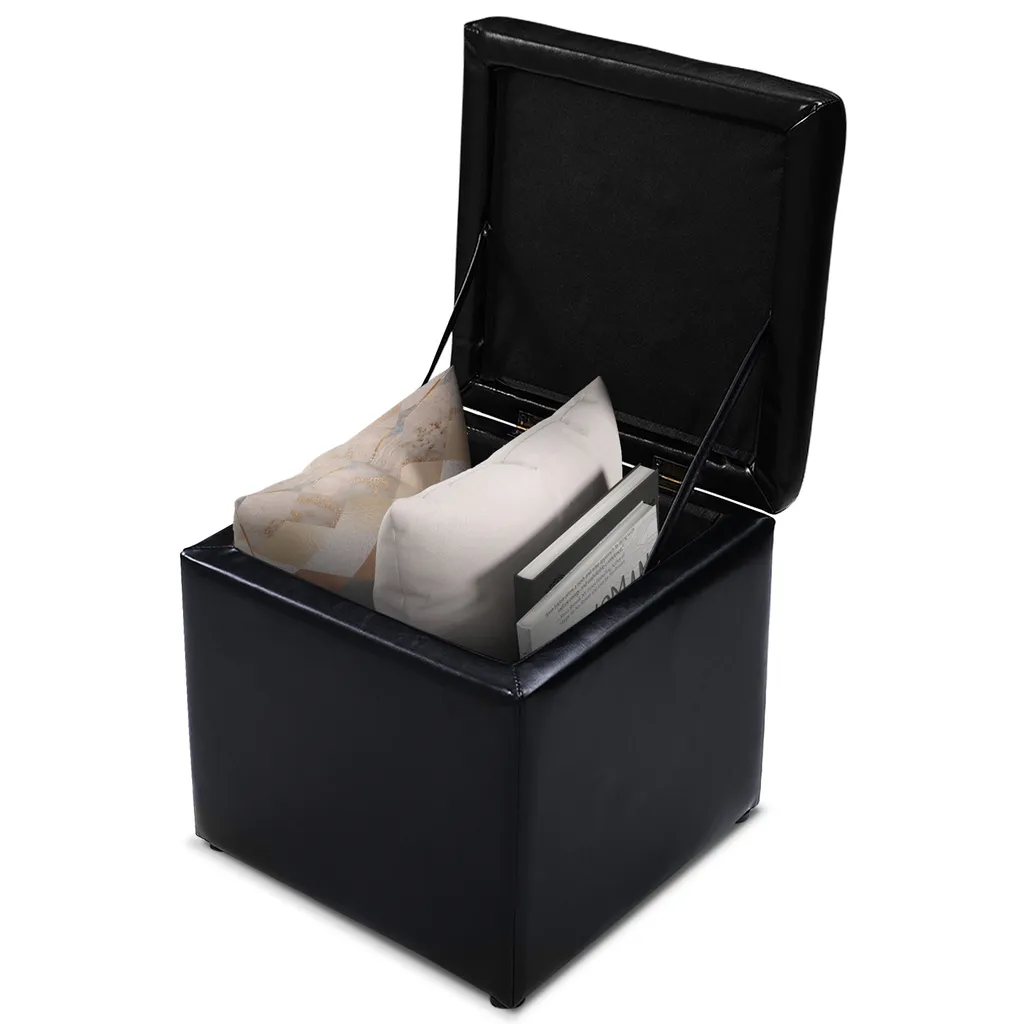 Pouf Cube de Stockage Ultra Résistant 300kg Noir avec Assise Rembourrée