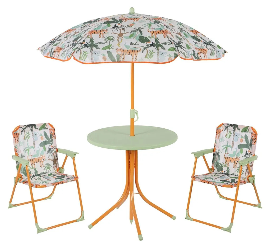 Ensemble Mobilier de Camping Enfants avec Parasol Réglable - Bleu Azur
