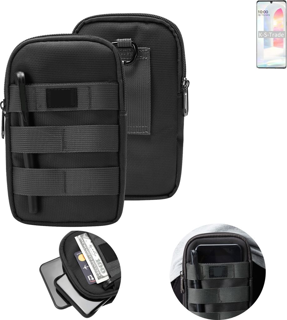 K-S-Trade Holster Gürtel Tasche kompatibel mit LG Electronics K31 Handy Tasche Schutz Hülle dunkel-grau viele Fächer, 1x