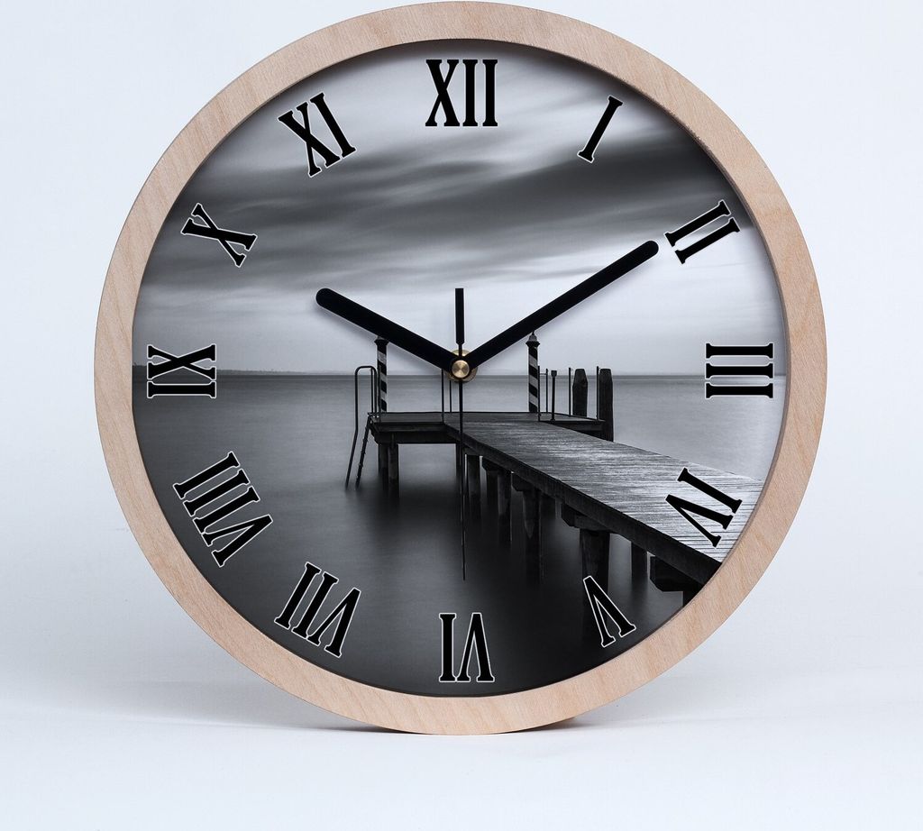 Holzuhr 20fi cm wanduhr - schwarze Spitzen - Pier auf dem See