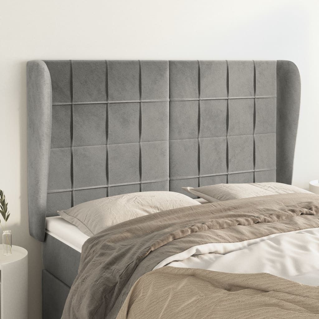 "Rabatt" Bettkopfteil modern - Kopfteil für Bett - mit Ohren Hellgrau 147x23x118/128 cm Samt - Kopfteile CC4209