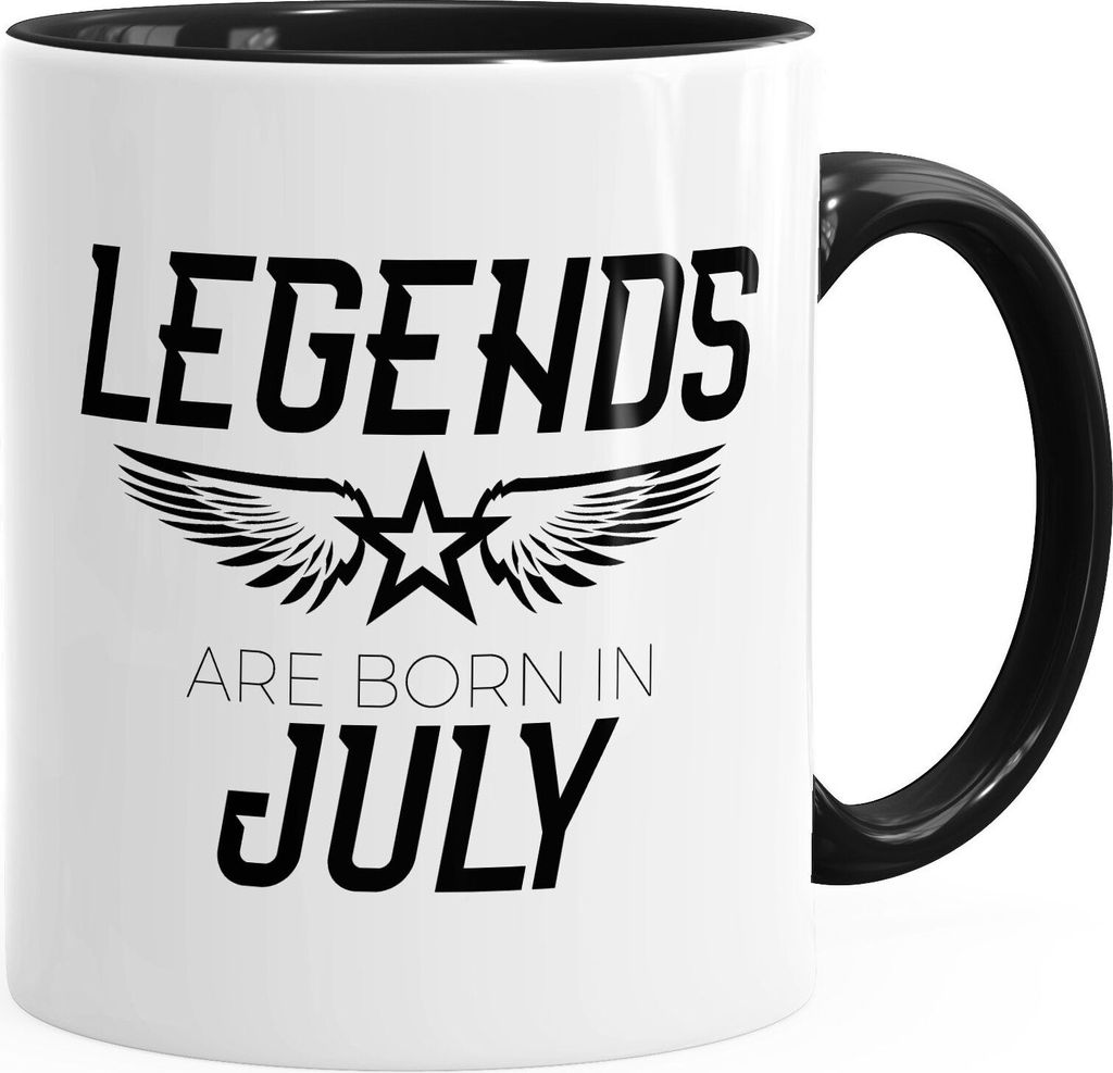 Geschenk-Tasse Legends are born in July Geburtstag Kaffeetasse Teetasse Keramiktasse MoonWorks Juli Inner-Schwarz unisize