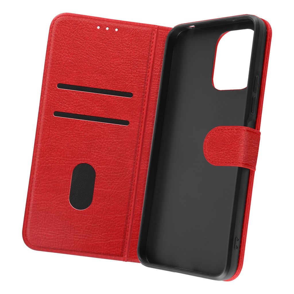 Avizar, Etui Redmi 12 Chesterfield Leder Genarbt Mit Stand, Rot / Schwarz
