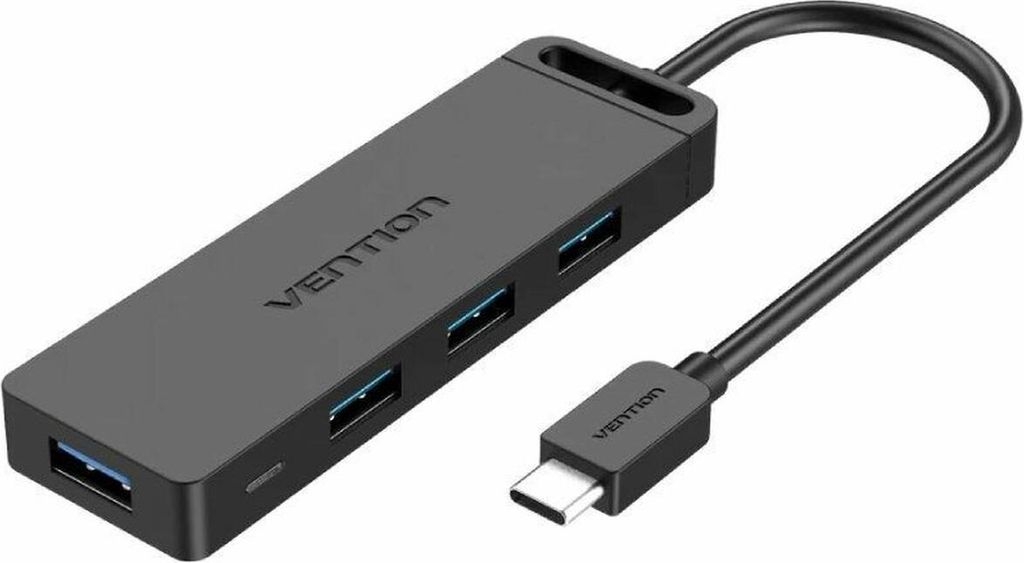 5W1 Hub mit 4 Usb 3.0 Ports und Usb-C Kabel Vention Tgkbd 0.5M Schwarz