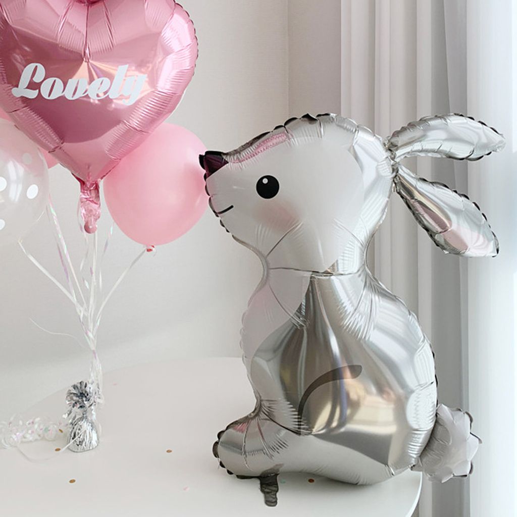 3pcs Kaninchen Ballon Cartoon Tier Lange Ohren aufblasbare Aluminiumfolie Frohe Ostern Party süße Hasenballon -Wohnungsdekoration für Geschenke