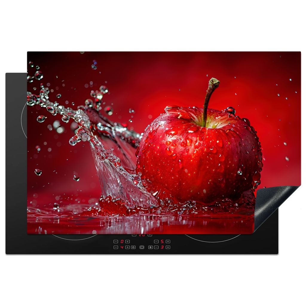 KitchenYeah Herdabdeckplatte Apfel - Spritzer - Wasser - Rot , 78x52cm, Küche Deko, Glaskeramikkochfeld Herdabdeckung, Abdeckplatte fùr Kochfeld