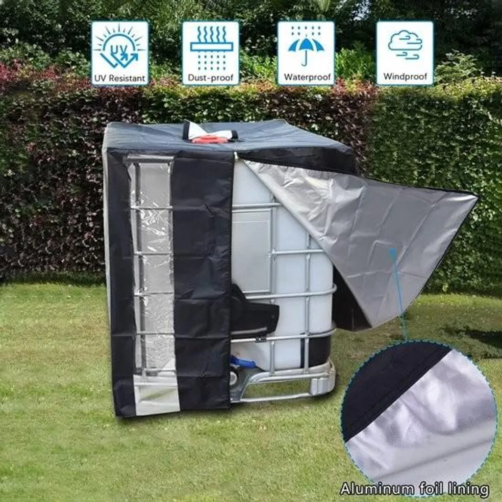 Copertura per cisterna IBC, copertura per container IBC da 1000 l, telone di copertura per cisterna d'acqua, copertura di protezione per cisterna IBC con finestra di visualizzazione, tappo di protezione, telone di protezione per cisterna d'acqua piovana Contenitore IBC, 120 x 100 x 116 cm - 3