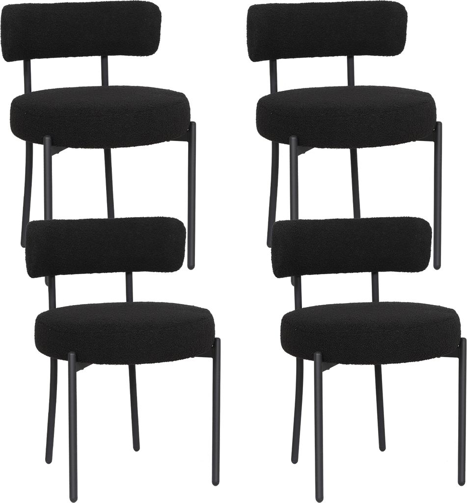 Puluomis Esszimmerstühle 4er Set Küchenstühle Polsterstuhl mit Rücklehne, Abnehmbarer Überzug Wolle Boucle schwarz