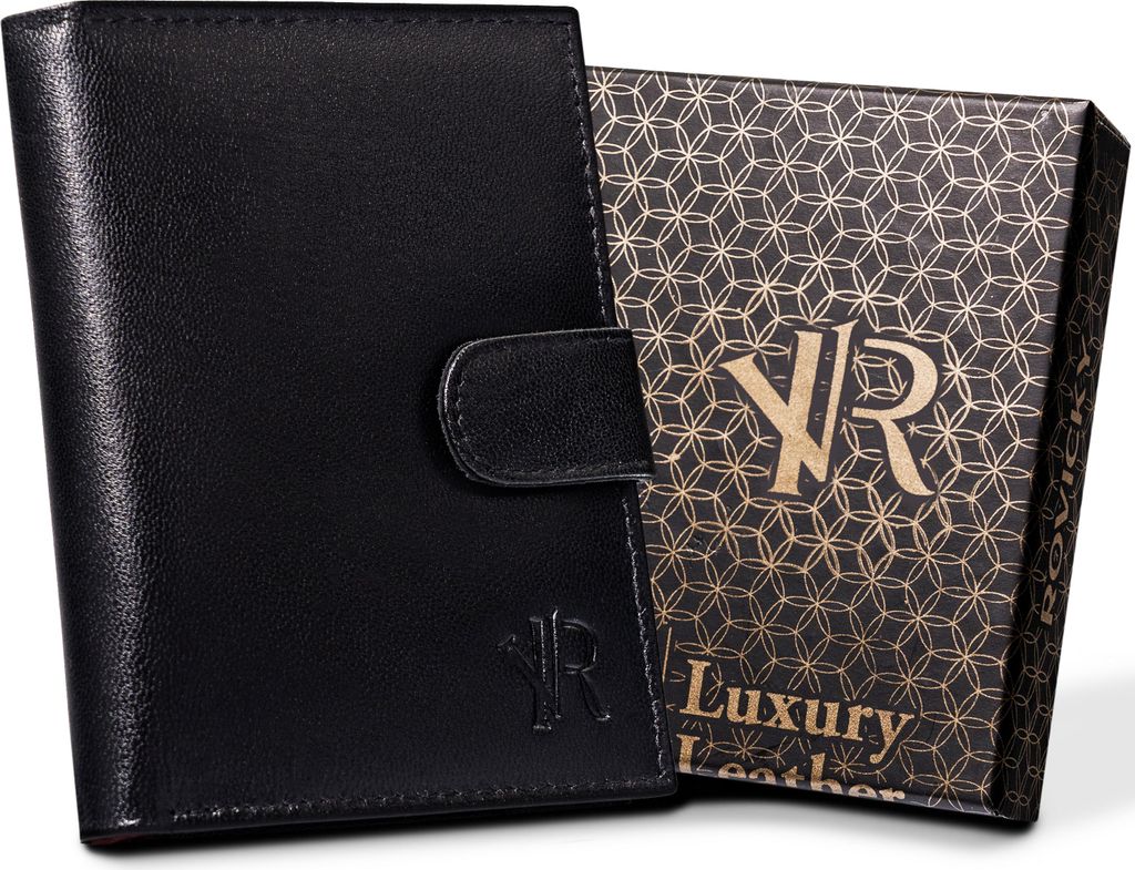 Rovicky | Echtes Leder Herren Portemonnaie, mit Schnappverschluss, Schwarz, Rot, 10x13.5 cm