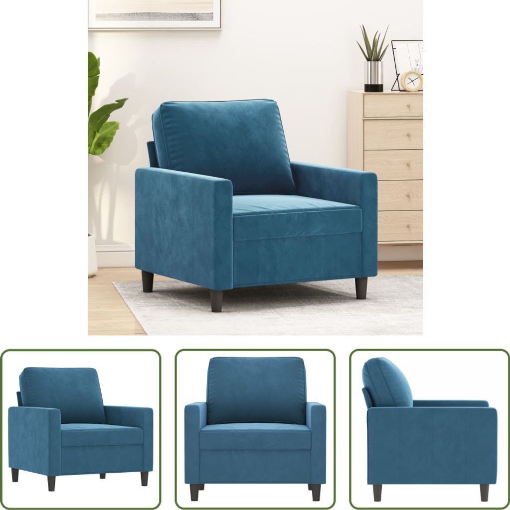 The Living Store Sessel Blau 60 cm Samt