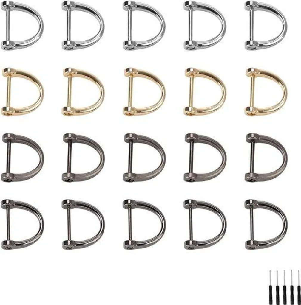 Anneau en D à vis 19mm en métal pour anses de sac et couture - Lot de 20