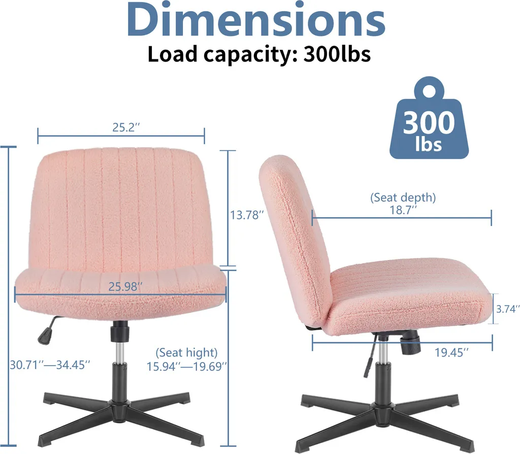 Chaise de bureau Sweiko pour télétravail, velours rose et fixe - 4