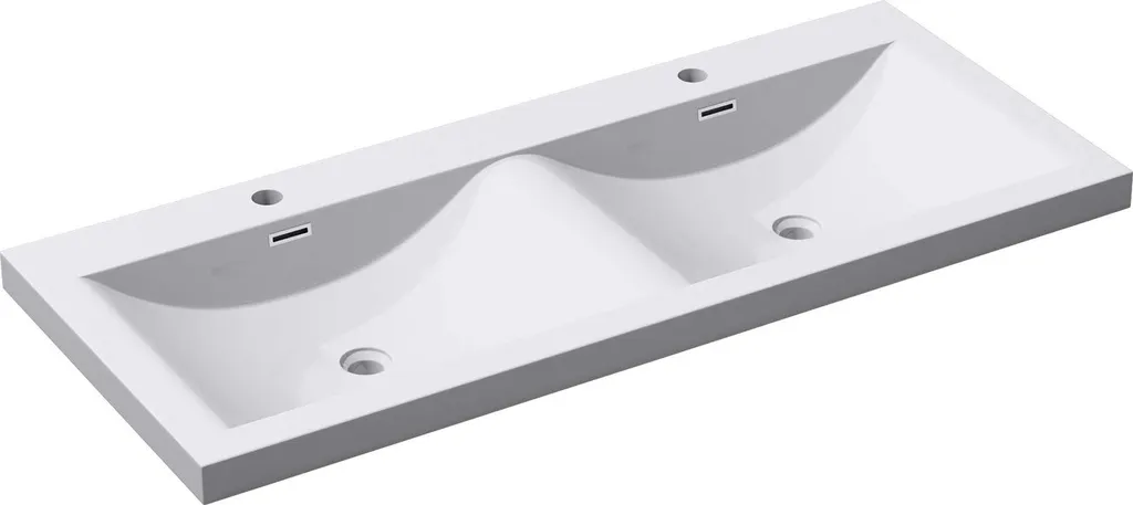 Lavabo Double Vasque Rectangulaire 120 cm Blanc Mat en Solid Surface