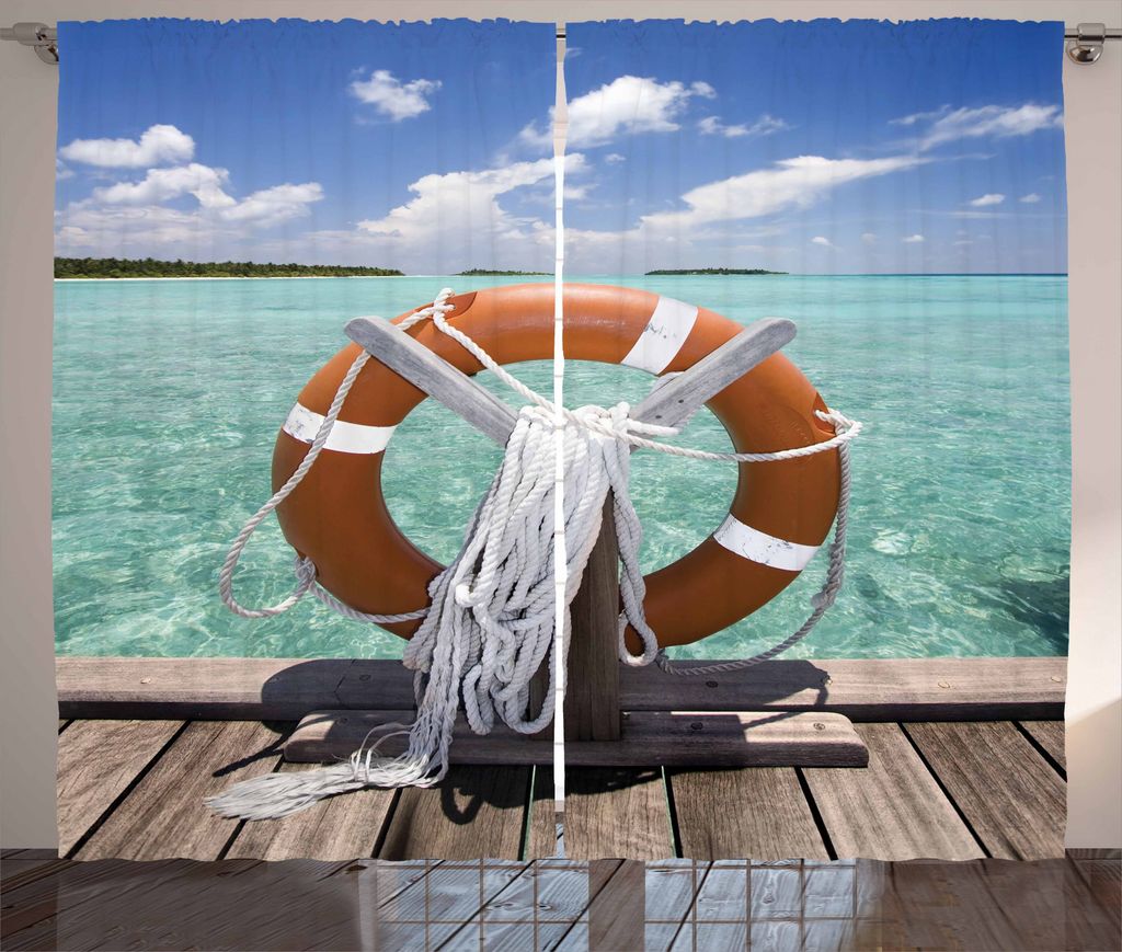 ABAKUHAUS Tropisch Rustikaler Vorhang, Sommer Exotische Meer, Wohnzimmer Universalband Gardinen mit Schlaufen und Haken, 280 x 175 cm, Mehrfarbig