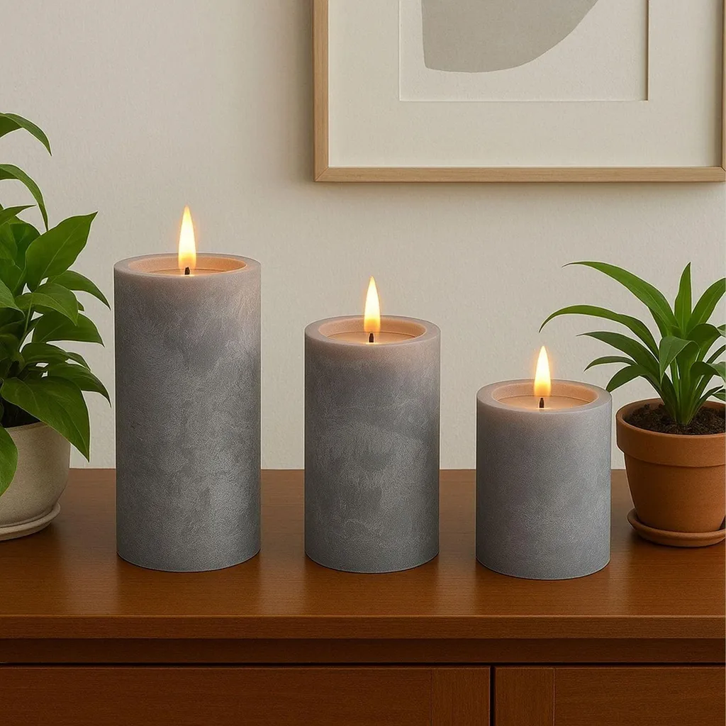 Bougies LED avec minuterie lot de 3 - Style béton gris pour décoration