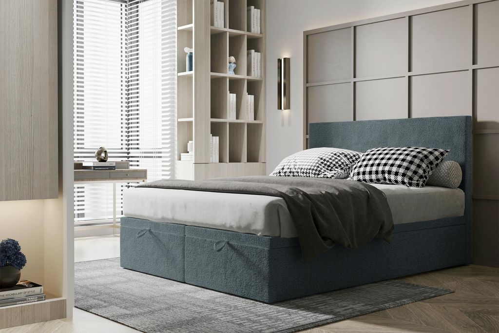 VELAR Boxspringbett mit bettkasten "MISTO", 140 cm, Stahlblau