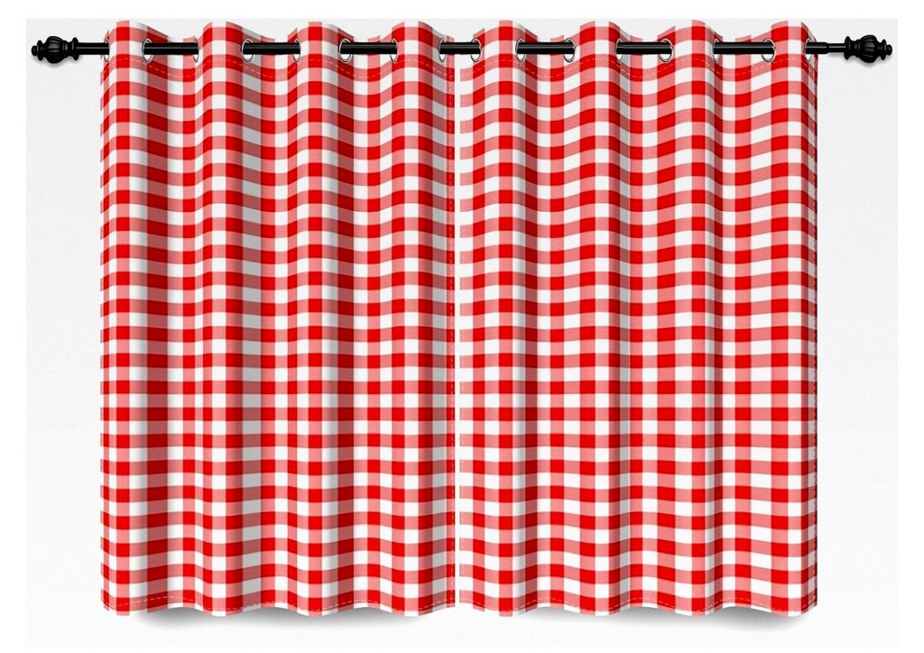 Plaid Ötenvorhang Buffalo Check Rot und Weiß, 117x138cm, 2 Paneele