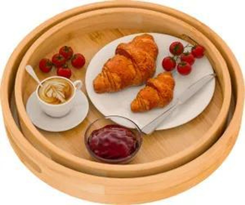 Tablett Serviertablett Servierplatte Set Gastrotablett rund Holz 2 Stück