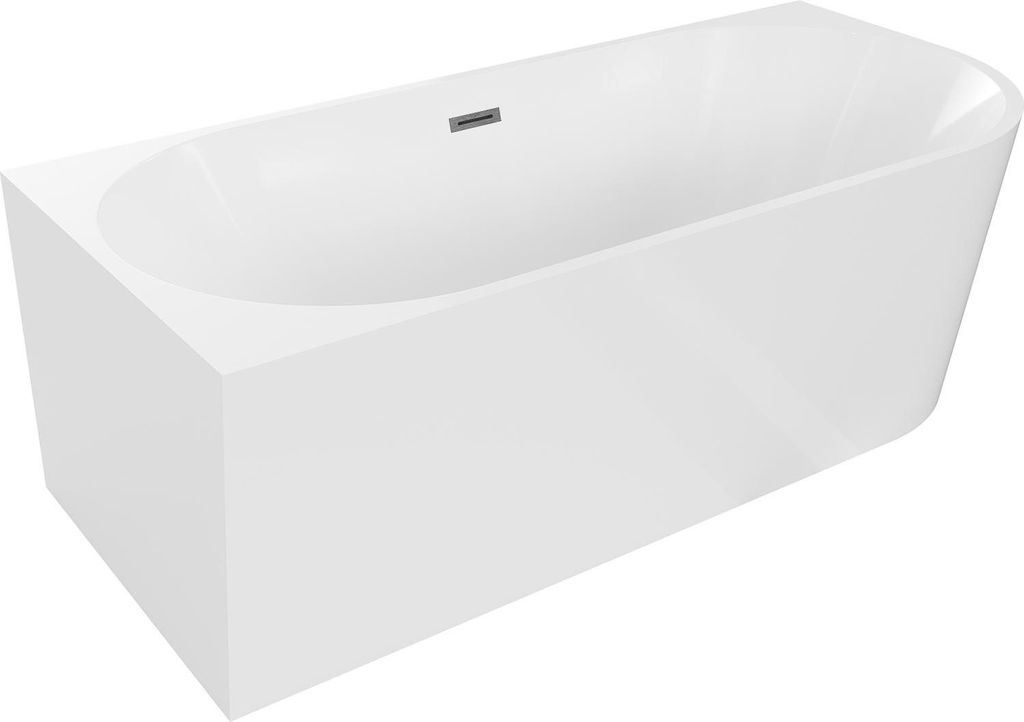 Mexen Mia freistehende Eckbadewanne links 140 x 75 cm, weiß, Überlauf gun gray gebürstet - 52691407500L-66