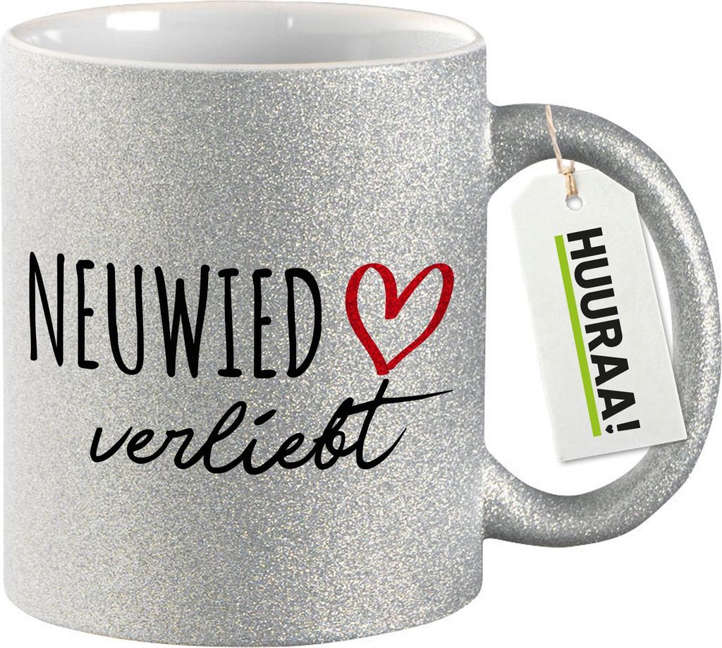 Huuraa Glitzertasse Neuwied verliebt 330ml Silber Keramik Kaffeebecher Geschenkidee