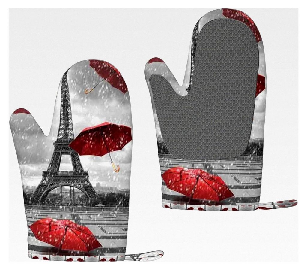 Ofenhandschuhe Paris Tower, Silikon, Wärmeisolierung und Verbrühungsschutz, Rot