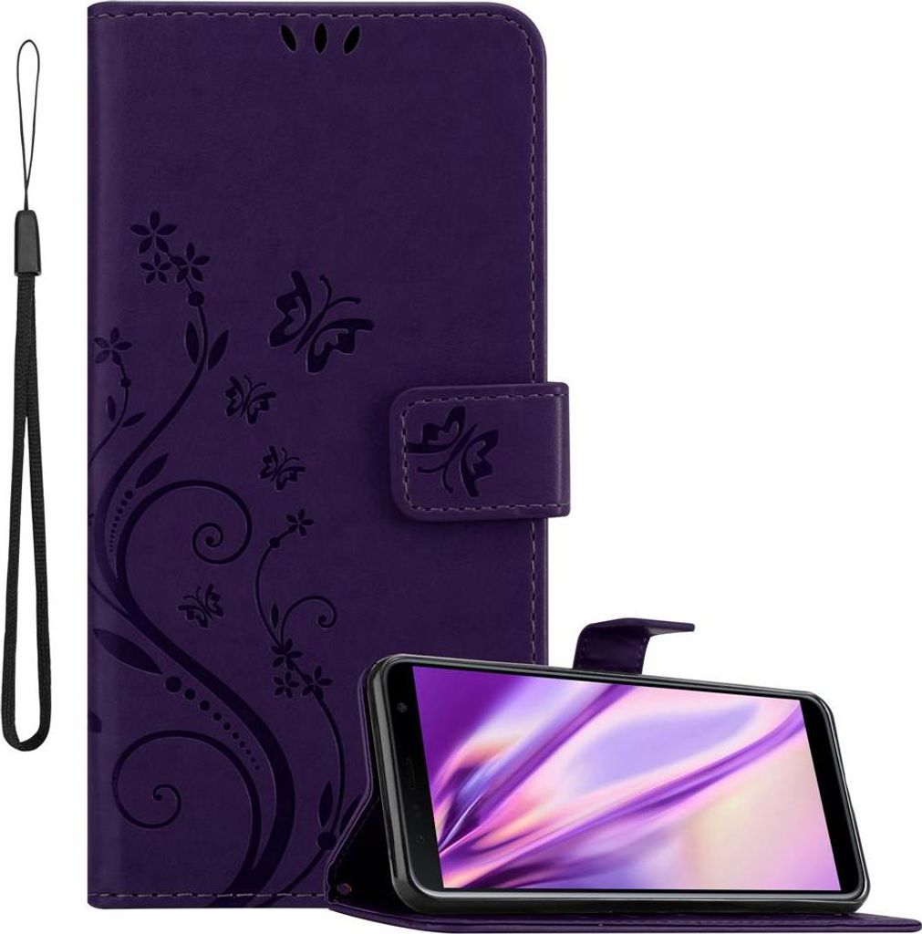 Cadorabo Hülle für Samsung Galaxy J6 PLUS Schutz Hülle in Lila Schutzhülle Handy Hülle Etui Case Blumen Flower