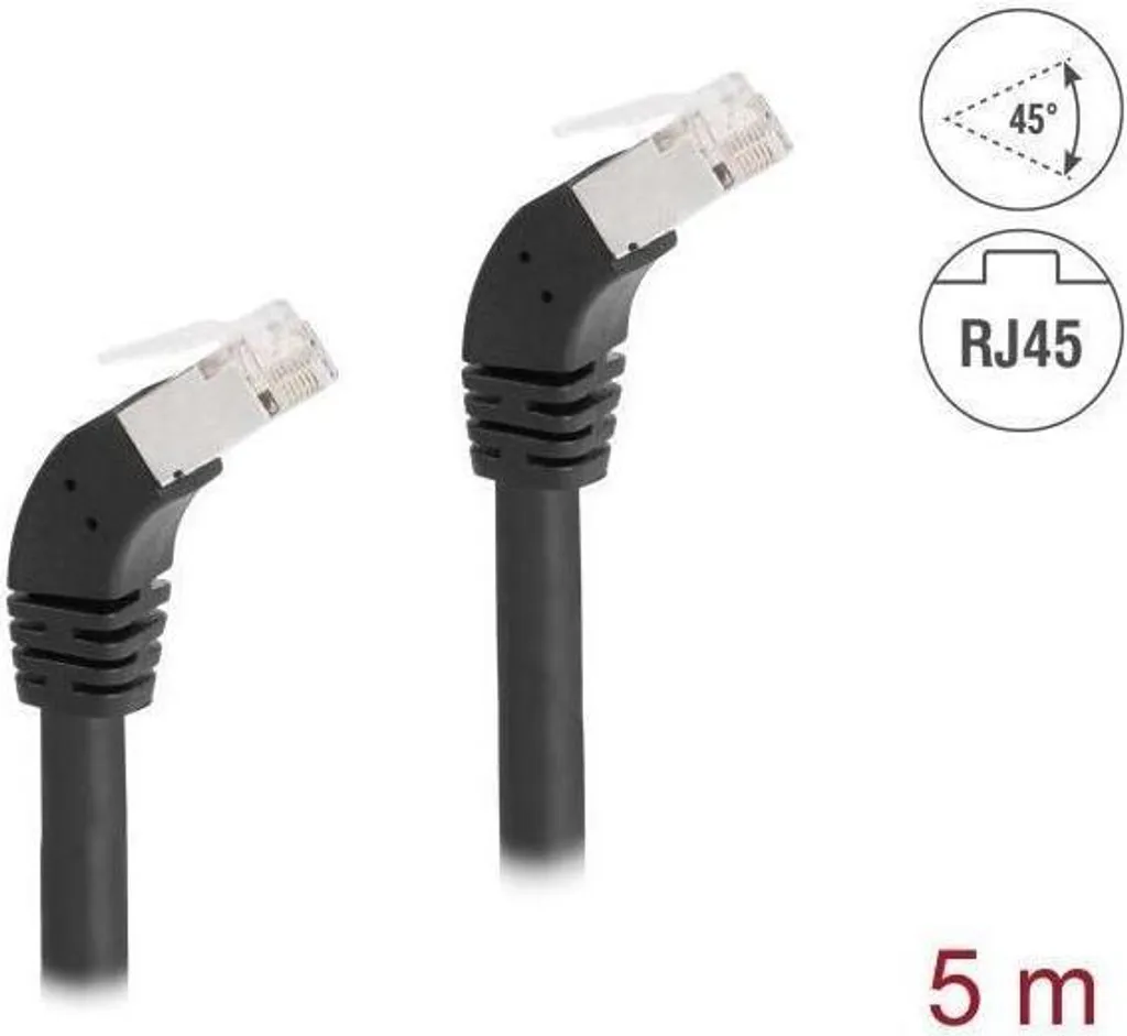 Cavo di rete RJ45 Cat.6A angolato a 45° 5 m, nero, S/FTP