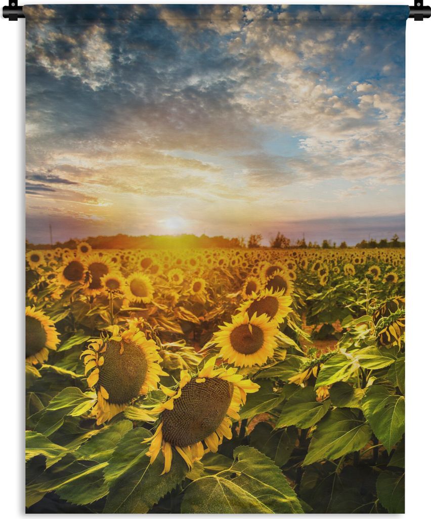 MuchoWow Wandteppich Wandbehang Blumen - Sonnenblume - Himmel 150x200 cm Tapisserie Dekoration Wandtuch - Wandaufhängung - Moderner