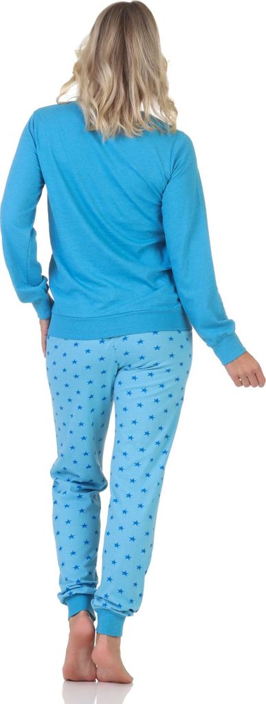Normann Damen Schlafanzug Pyjama langarm in Sterne Optik ; blau , 36