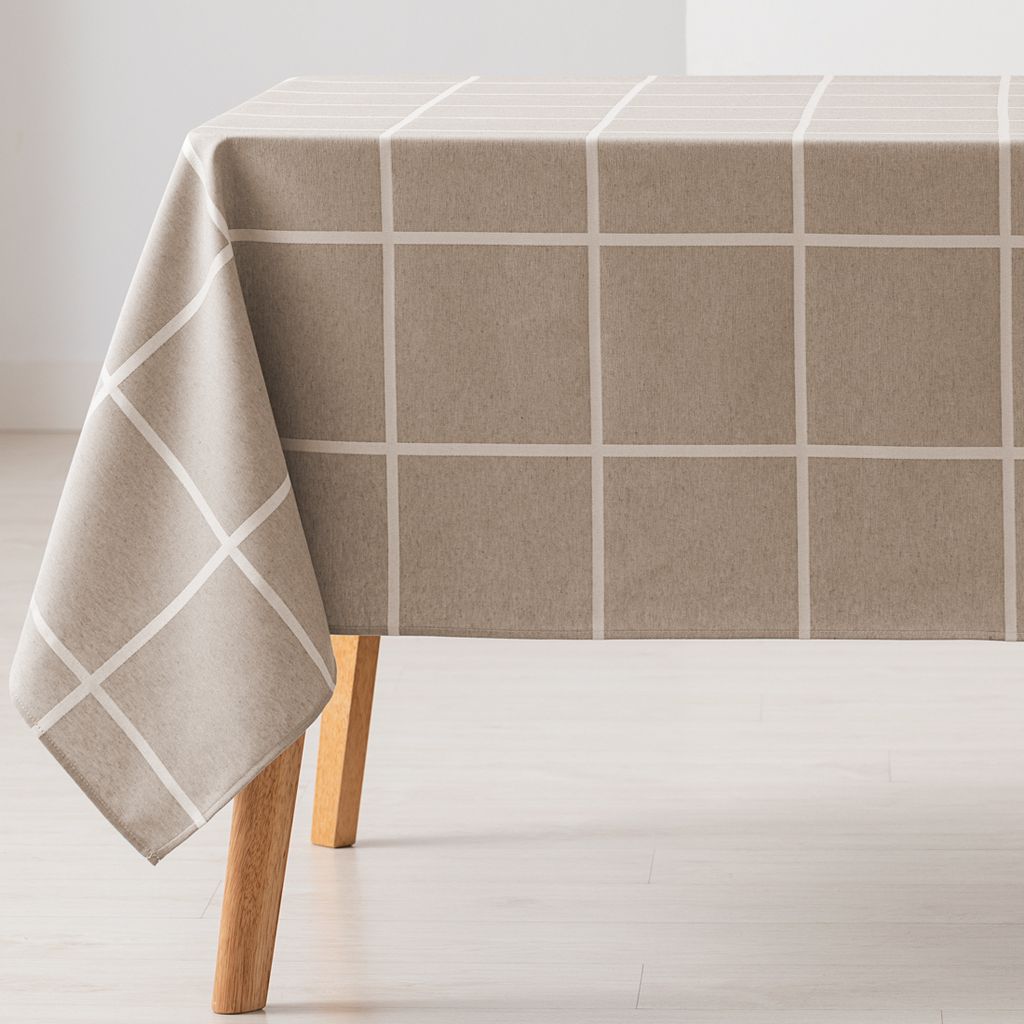 GAMUSI Wasserdichte Tischdecke, karierter Frame, aus Baumwolle Beige 140x200cm