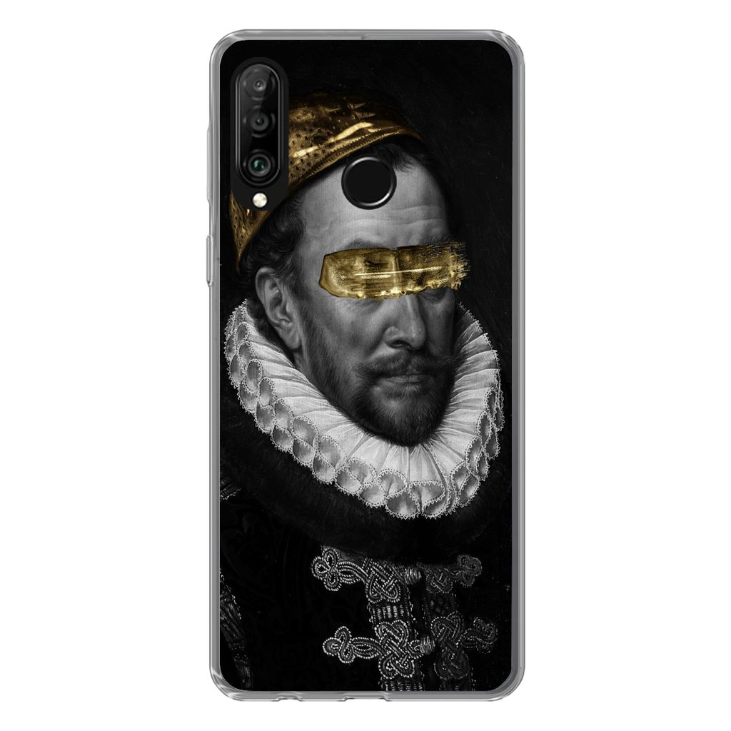 MuchoWow Handyhülle Schutzhülle Hülle für Huawei P30 Lite Malerei - Schwarz und Gold - Alte Meister Silikon Softcase Handy Hülle - Handyhülle