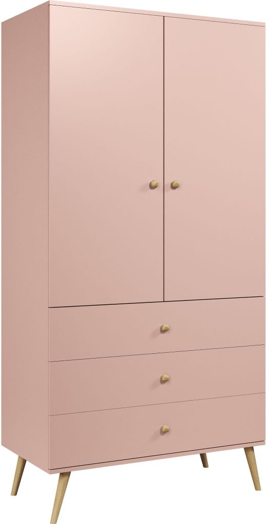 FEDVE Schrank Kleiderschrank Monalin Garderobe Holzschrank + 3 Schubladen 100x180 cm NATÜRLICHES ROSA