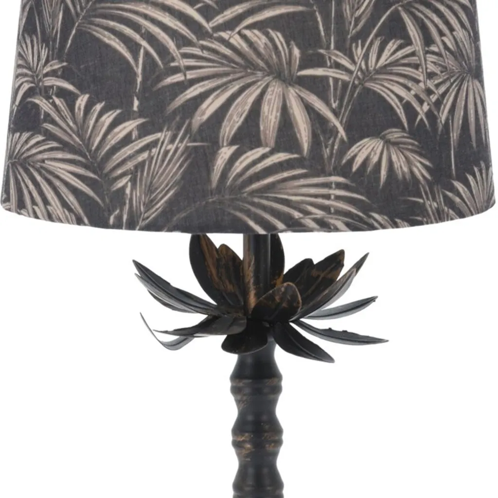 Vilde Lampe de Table Noire et Or 49x22 cm avec Abat-jour Motif Feuilles