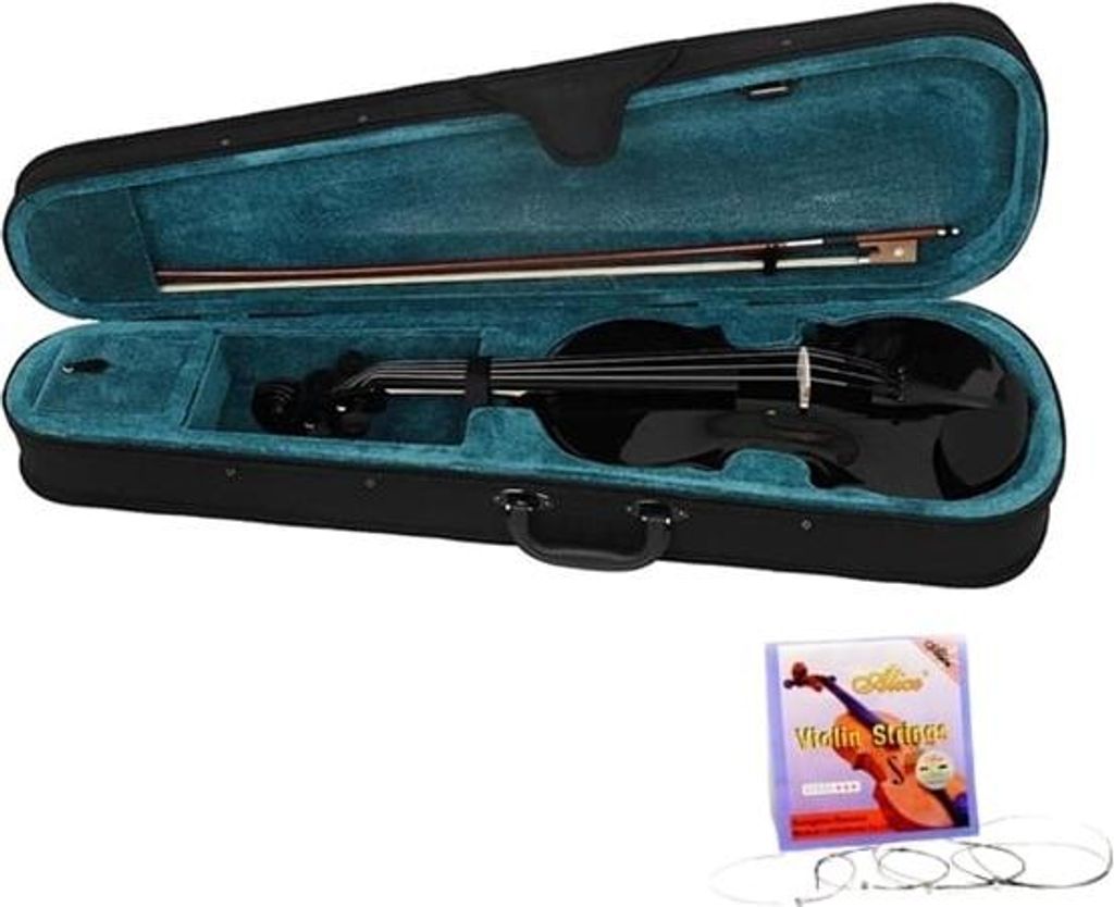 Klassisches Kindergeigen-Set aus Holz (1/8) mit Saiten, DEPOX , 43 cm, glänzend schwarz lackiert