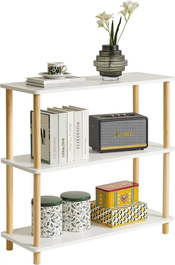 Bibliothèque bois design moderne 3 étagères pour rangement debout salon