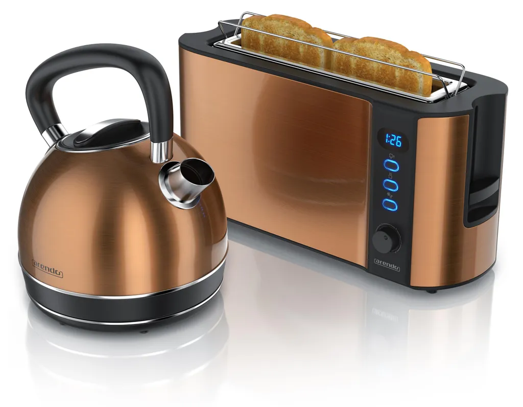 Arendo Set Petit Déjeuner Cuivré : Bouilloire Inox et Grille-Pain Long