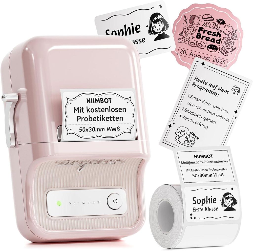 Bluetooth Etikettendrucker tragbar Selbstklebend Beschriftungsgerät Label Printer für Barcode Preisetiketten Büro Einzelhandel Haushalt App gest...