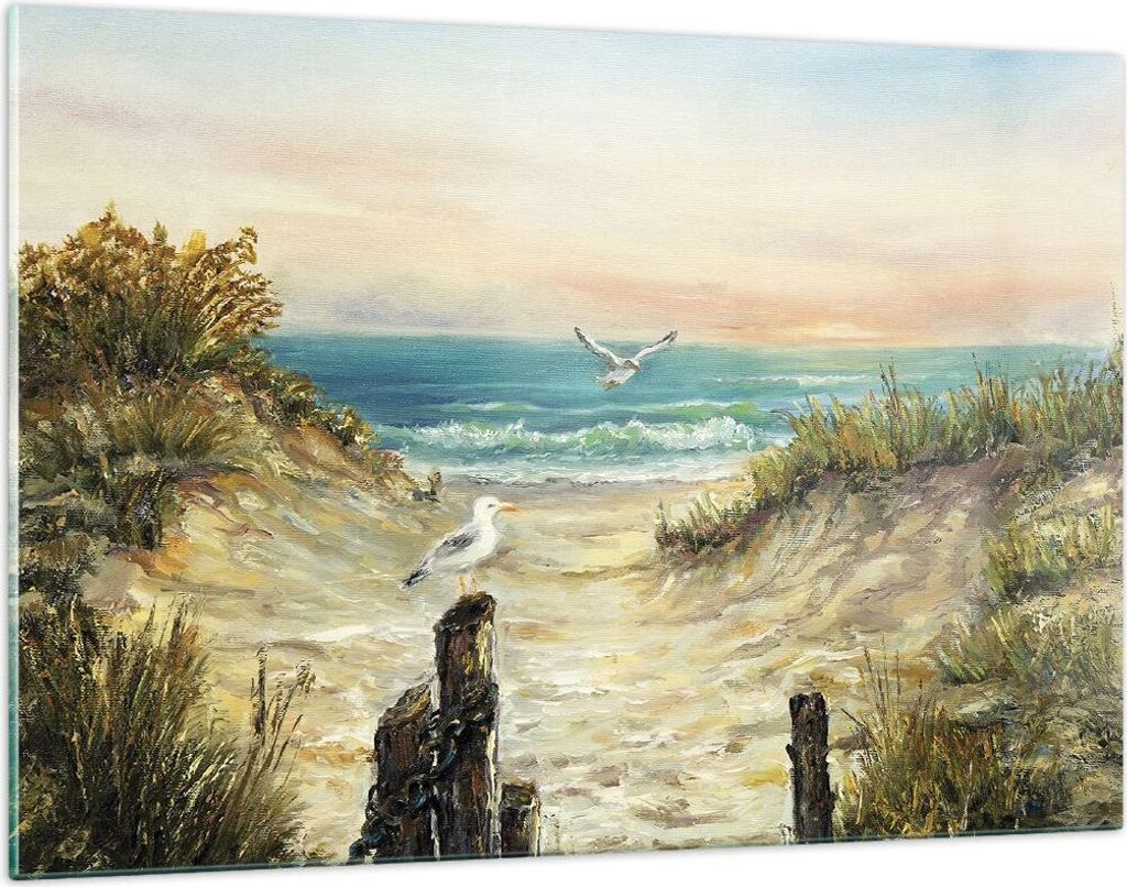 Bilder auf glas - Einteilig - Impressionismus Möwen Küste - 120x80cm - Glasbilder - Wandbilder - Bilder - Wanddekoration aus Glas - Glas Bilder -...