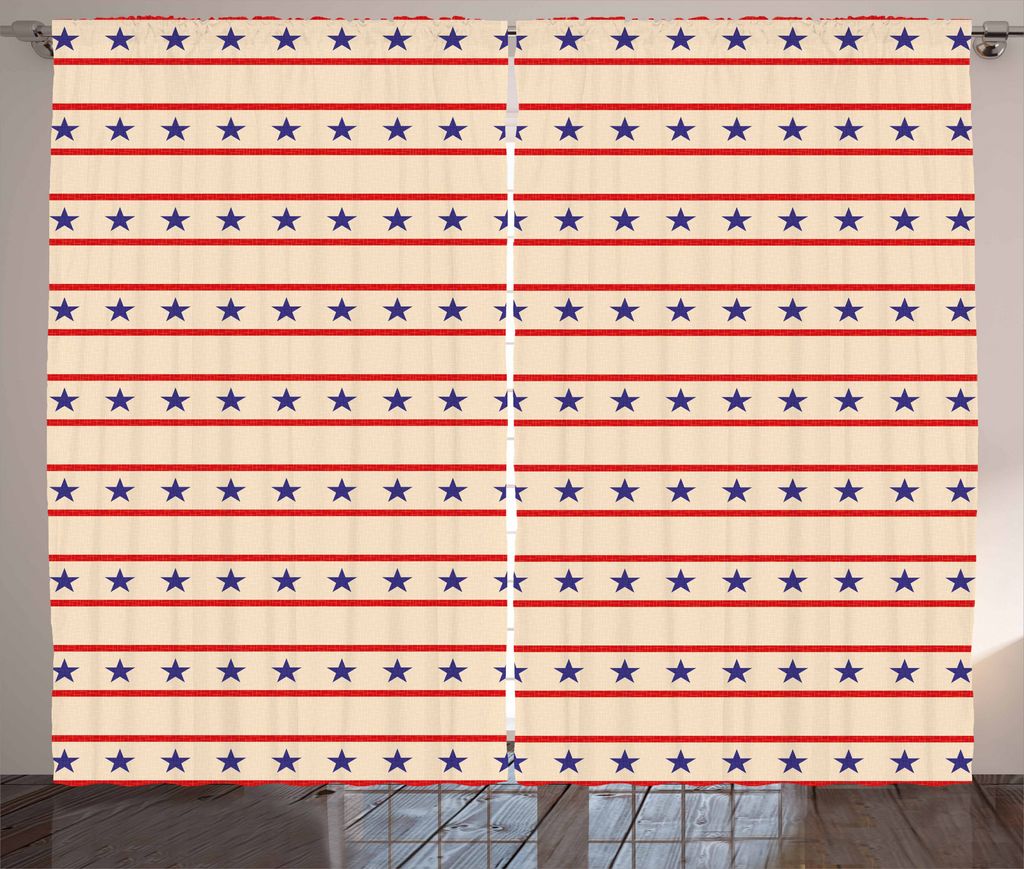 ABAKUHAUS Primitive Land Rustikaler Vorhang, nostalgische USA, Wohnzimmer Universalband Gardinen mit Schlaufen und Haken, 280 x 175 cm, Creme Blau Rot