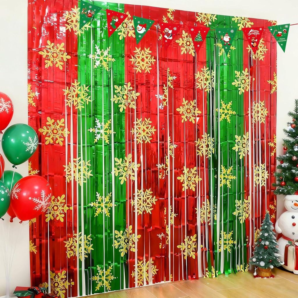 Glänzende Deko-Vorhang-Girlande Weihnachtsgirlande Rot-Grün
