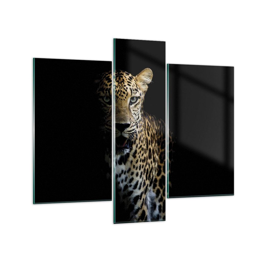 Bilder auf glas - 3 Teile - Schattig Leopard Panther - 95x80cm - Glasbilder - Wandbilder - Bilder - zum Aufhängen bereit - Wanddekoration aus Glas...