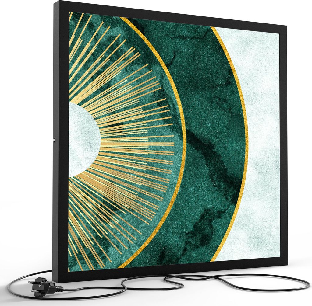 DEQORI LED-Bild & Lampe 60x60 cm Schwarz 'Das Marmorauge' Leuchtbild LED Wandbild Leuchte