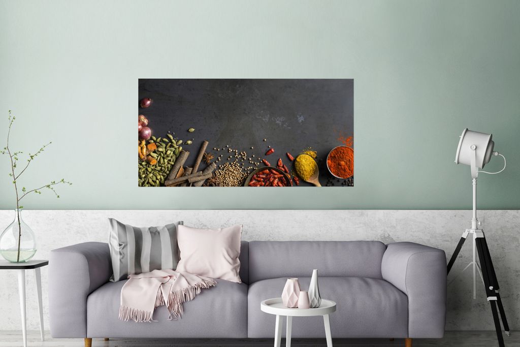 Poster - Gewürze auf schwarzem Hintergrund - 120x60 cm