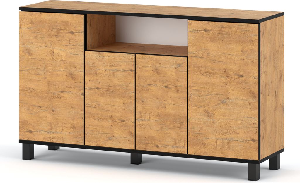 Skandinavische Kommode Sideboard Holz 140x80x35 für Wohnzimmer, Flur oder als Kommode Schlafzimmer - Minimalistisches Design - Lancelot Eiche
