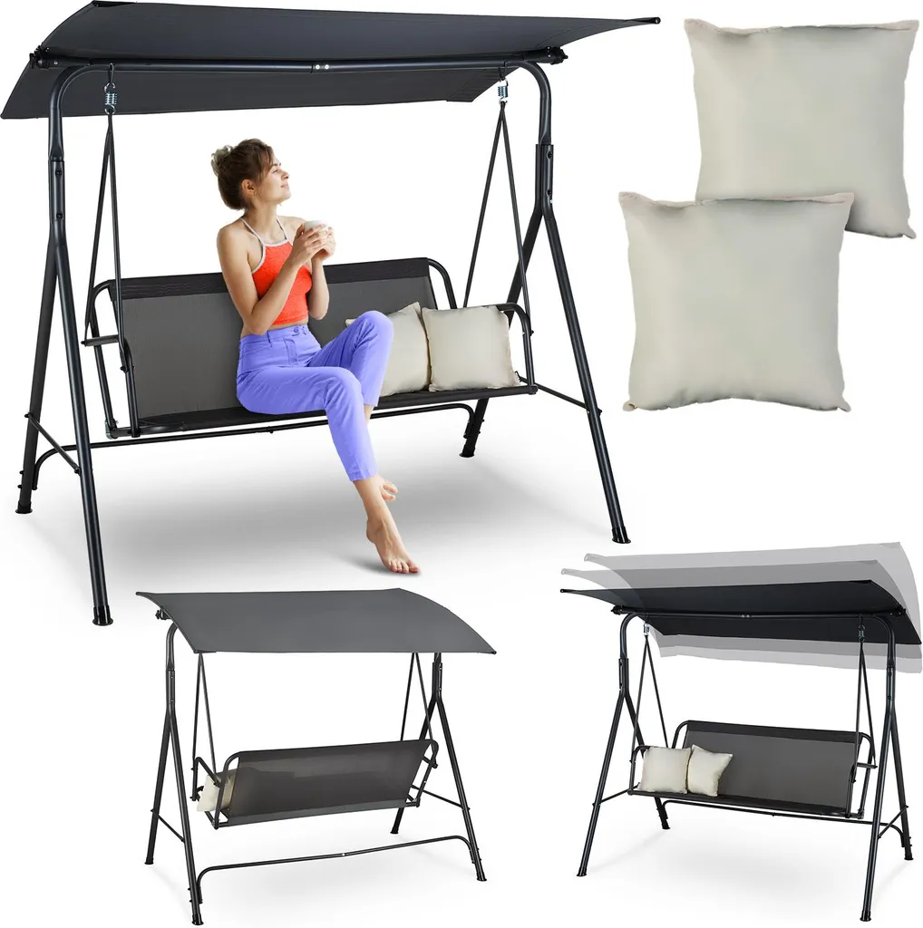 Balançoire de jardin 3 places avec pare-soleil orientable, charge 220 kg