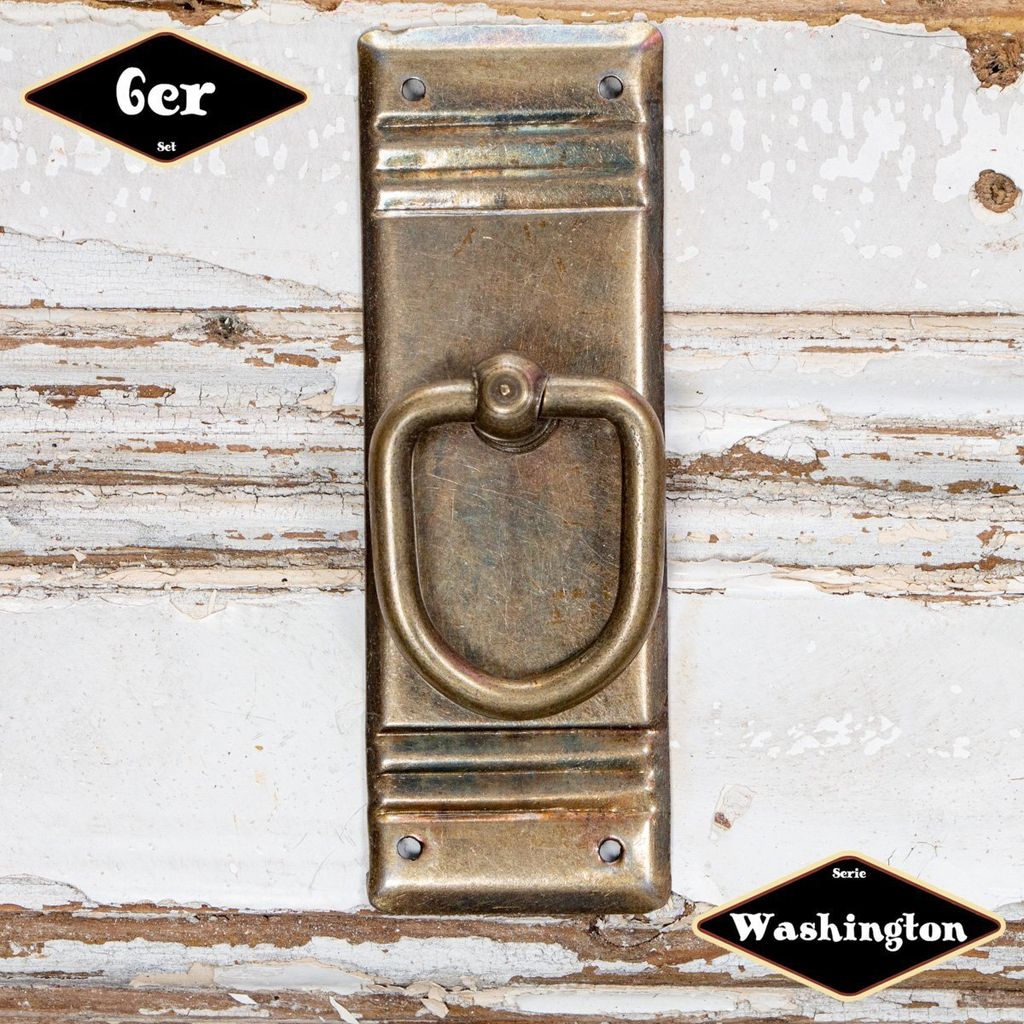 Schubladengriff,Serie "Washington",6er Pack| Eisen in Messing pat. | H9,6xB3,4cm