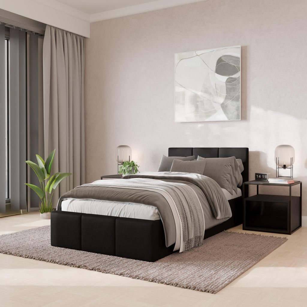Muralo POLSTERBETT für Schlafzimmer Polsterbett mit Bettkasten und Gasdruckfeder Bett mit Polsterkopfteil Einzelbett 90x200 Bett mit Stauraum Graphit