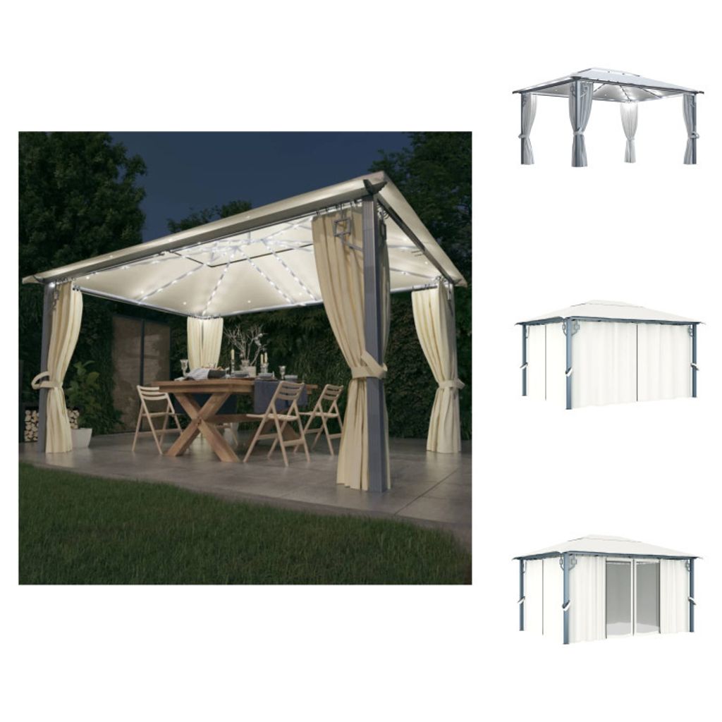 vidaXL Pavillon mit Vorhängen & LED-Lichterkette 400x300 cm Creme Alu - Pavillons & Partyzelte