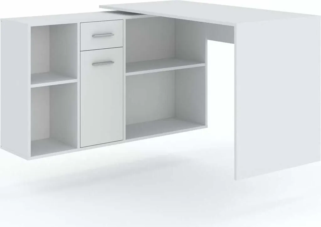Bureau d’angle blanc ZAVALLA en bois robuste avec retour gauche ou droit